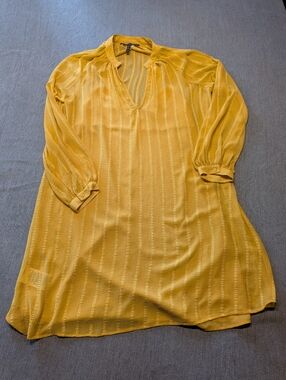 Bcbgmaxazria Mustard Printed Woman's Maxi Dress Size XS With Removable Liner